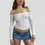 Thumbnail: Women's T Shirts Imcute Women Lace Shirt Long Sleeve Bodycon Mesh Crop Tops Y2k