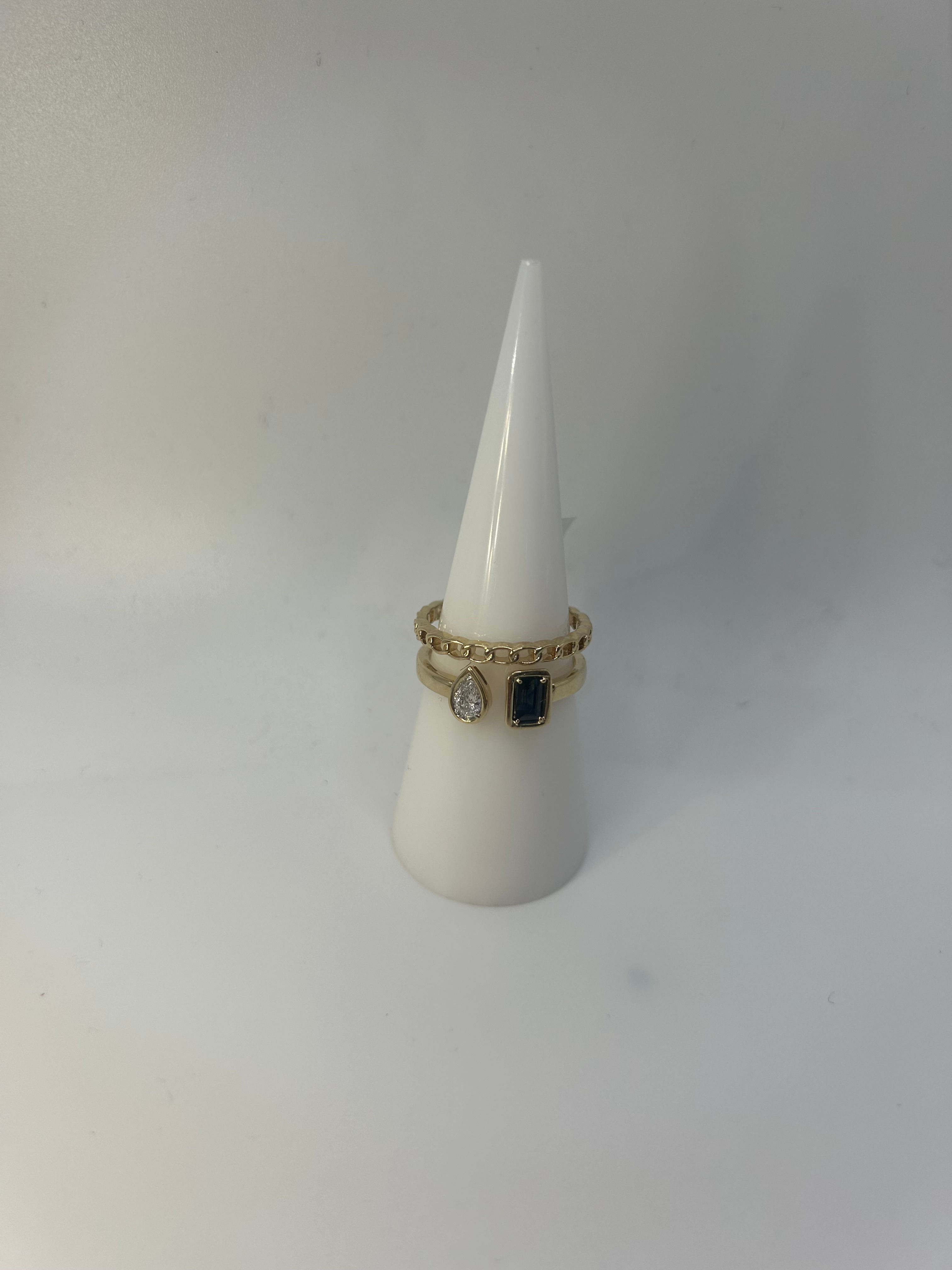 Pear and Emerald, Diamond and Sapphire Ring