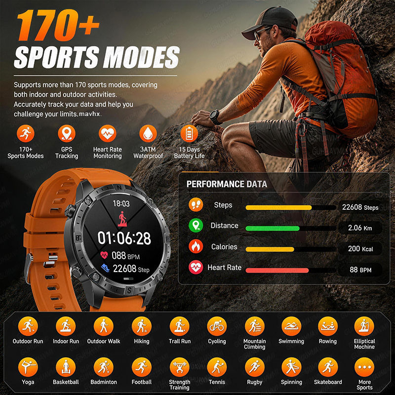 Miniatura: 2026 Offline Map New Smart Watch 3ATM Waterproof GPS Navigation Compass Altimete