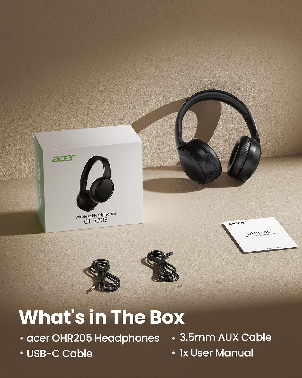 Miniatura: Acer OHR205 Wireless Bluetooth Headphones Foldable Over-Ear Headphone with 40mm 