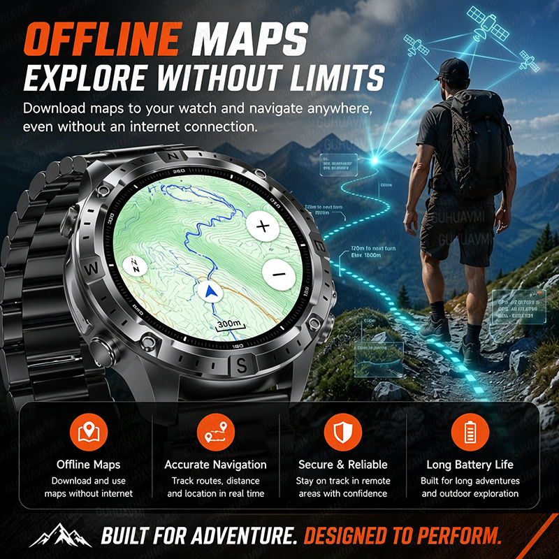 Miniatura: 2026 Offline Map New Smart Watch 3ATM Waterproof GPS Navigation Compass Altimete