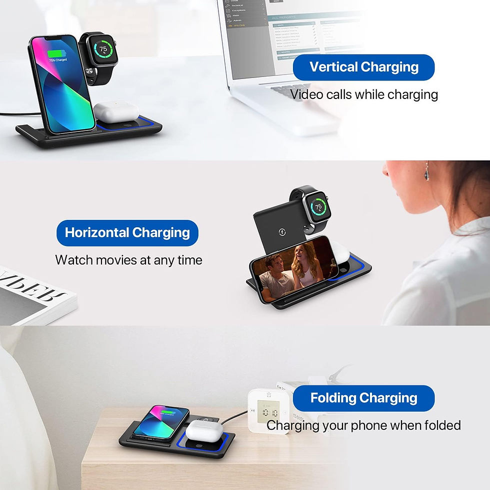 Miniatura: LED Fast Wireless Charger Stand 3 in 1 Foldable Charging Station For iPhone17/16