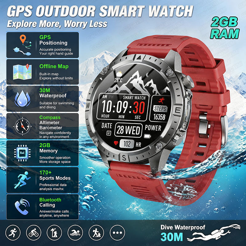 Miniatura: 2026 Offline Map New Smart Watch 3ATM Waterproof GPS Navigation Compass Altimete