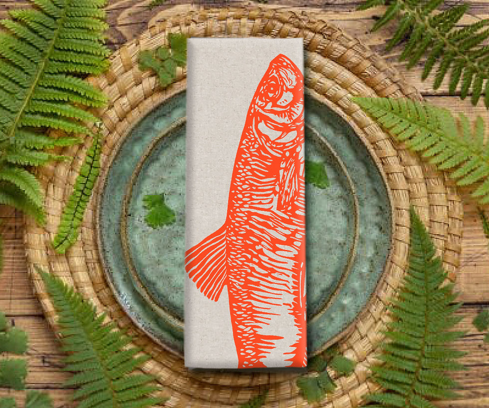Miniatura: "Fische" Halbleinen Geschirrtuch
