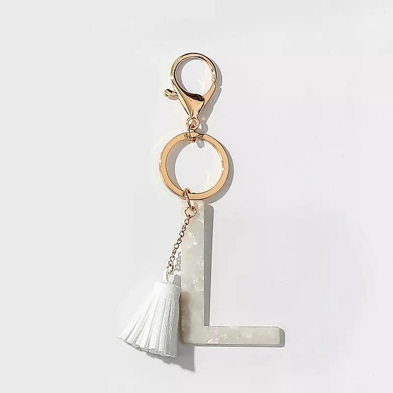 Miniatura: Tasseled Initial Key Chain, White