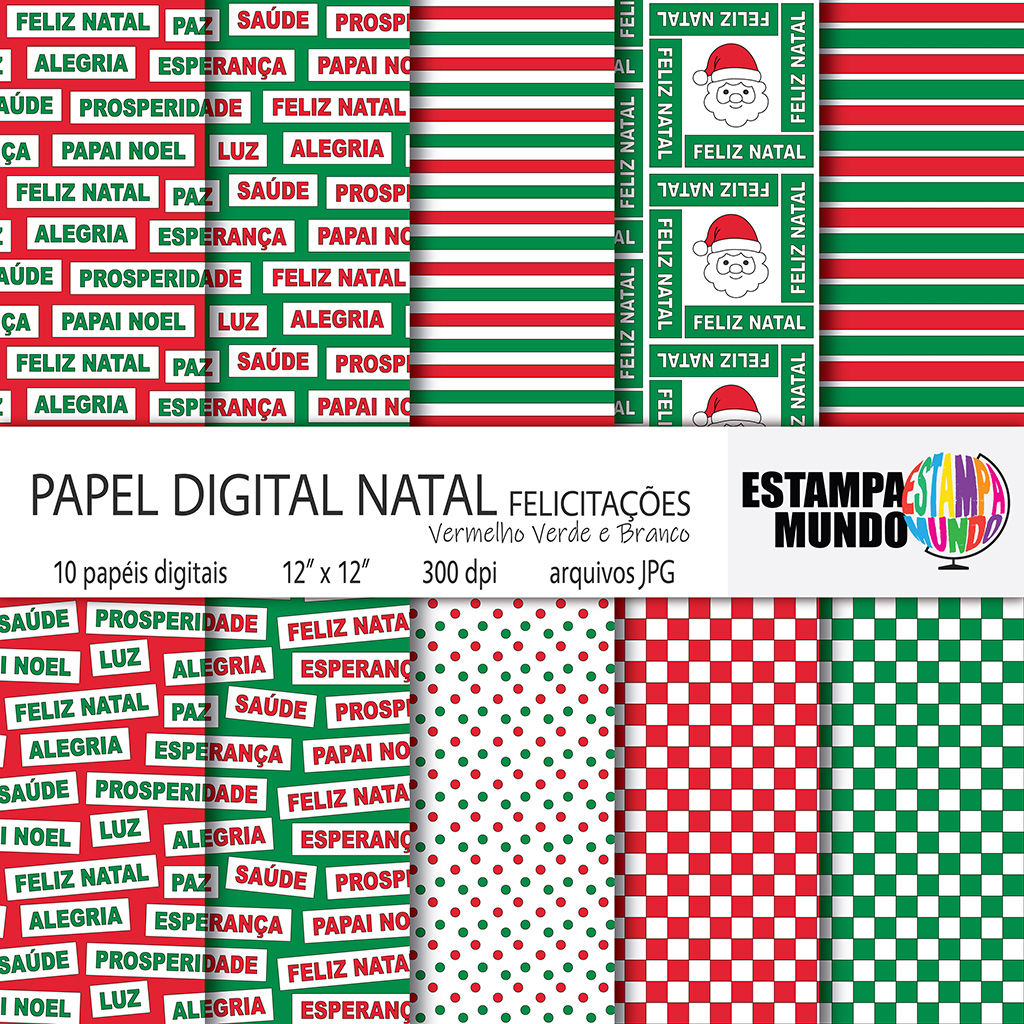 Papel Digital Natal – Felicitações – Vermelho Verde e Branco