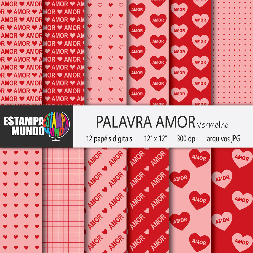 Papel Digital Palavra Amor Vermelho