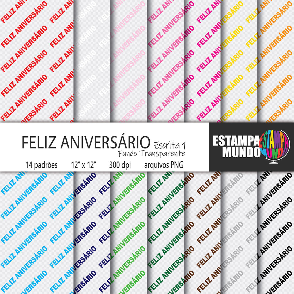 Papel Digital Feliz Aniversário – Escrita 1 – Fundo Transparente - Arquivos PNG