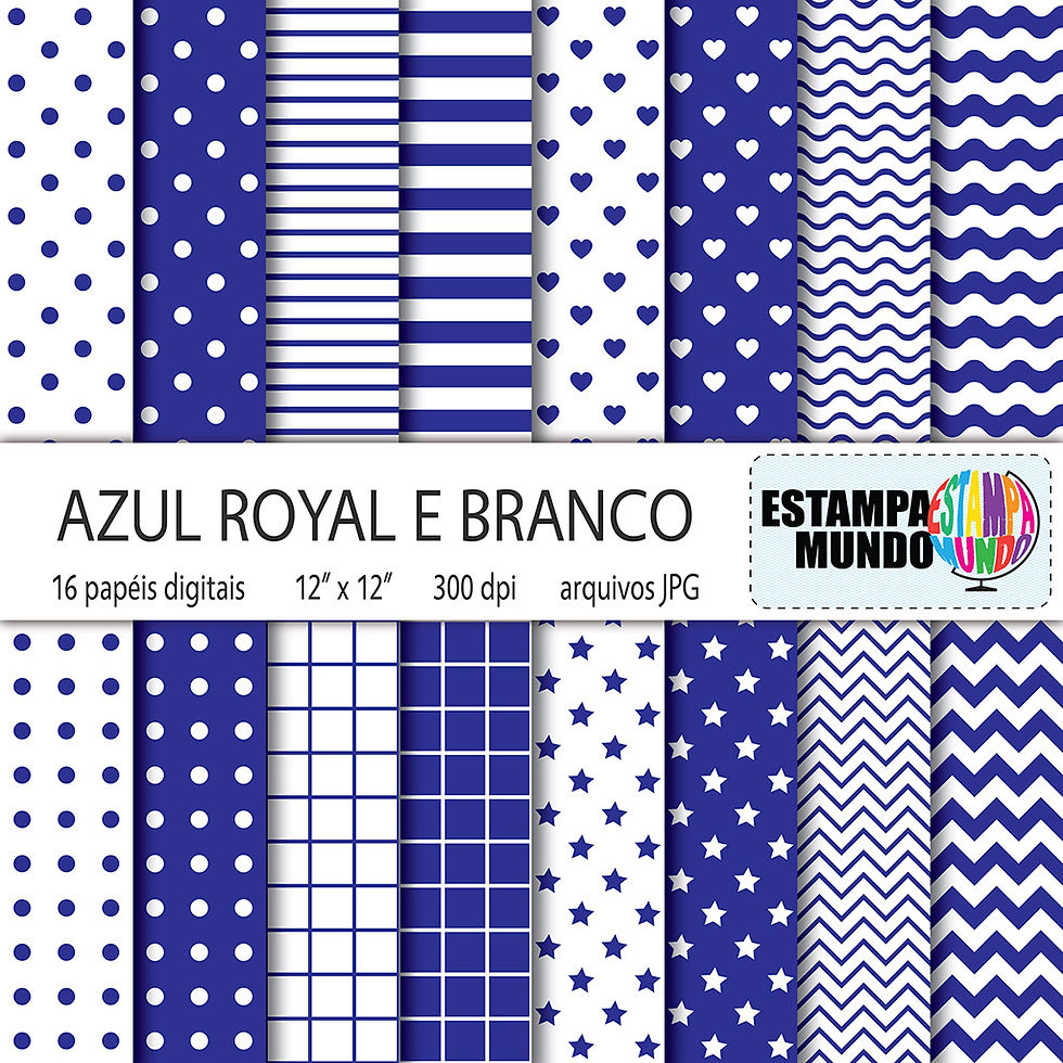 Papel Digital Azul Royal e Branco
