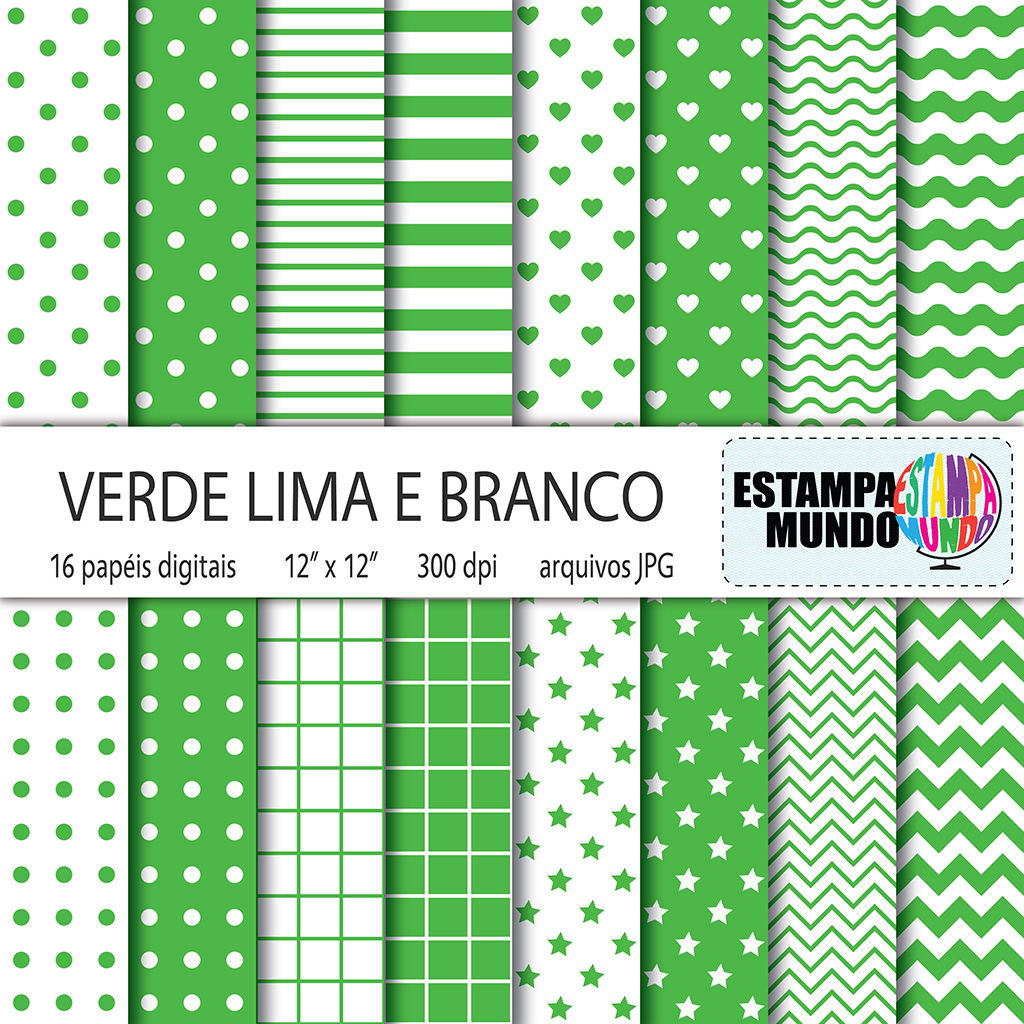 Papel Digital Verde Lima e Branco