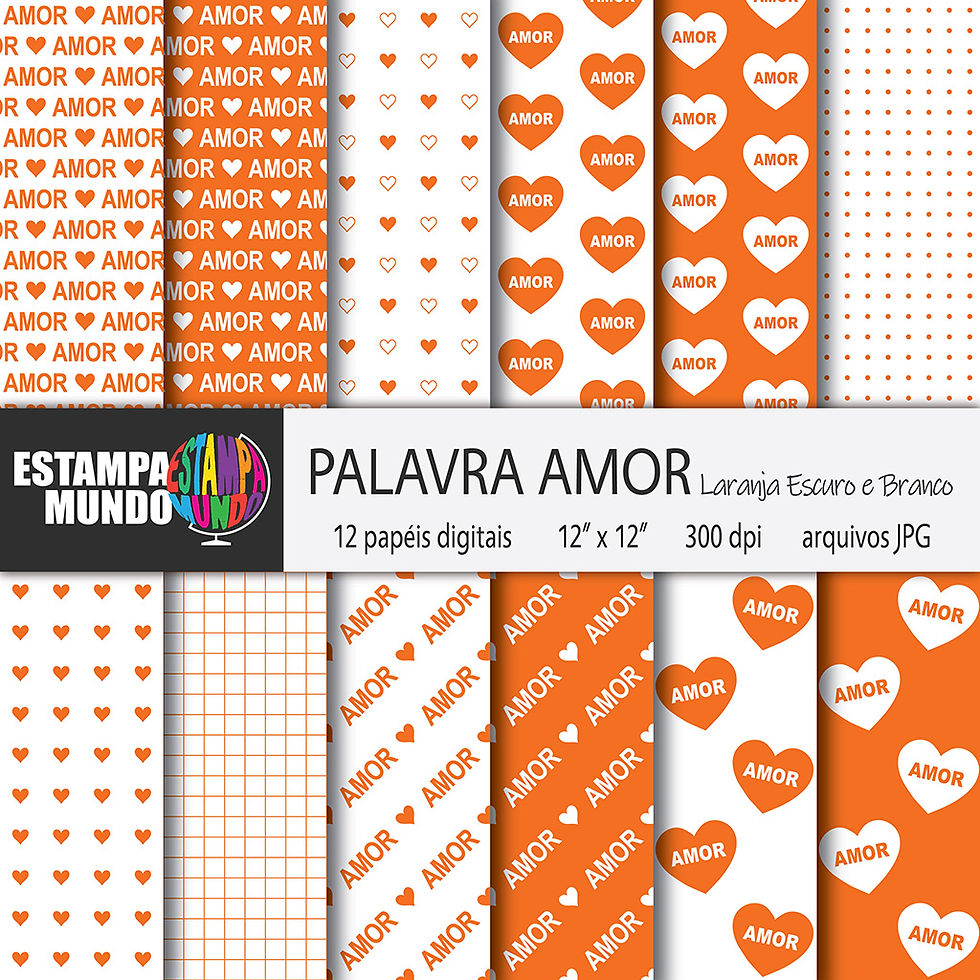 Papel Digital Palavra Amor Laranja Escuro e Branco