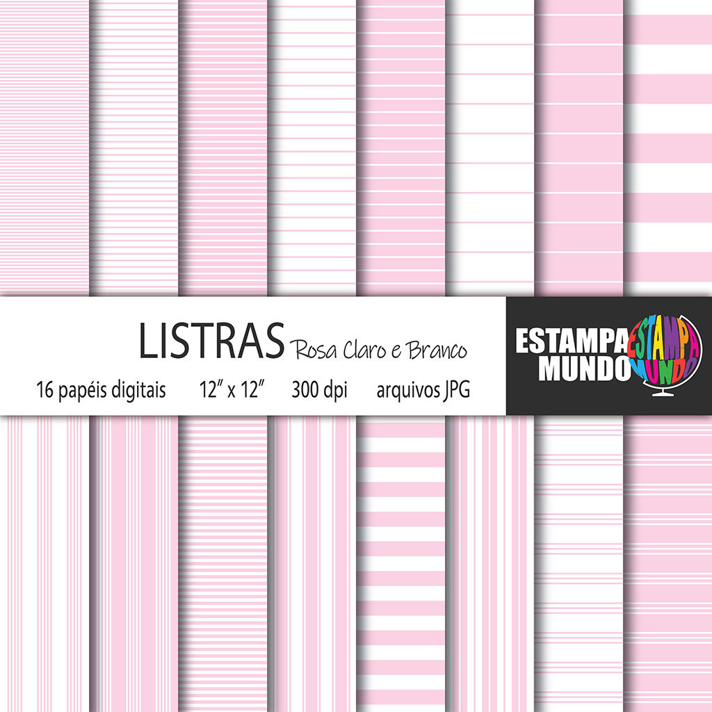 Papel Digital Listras Rosa Claro e Branco