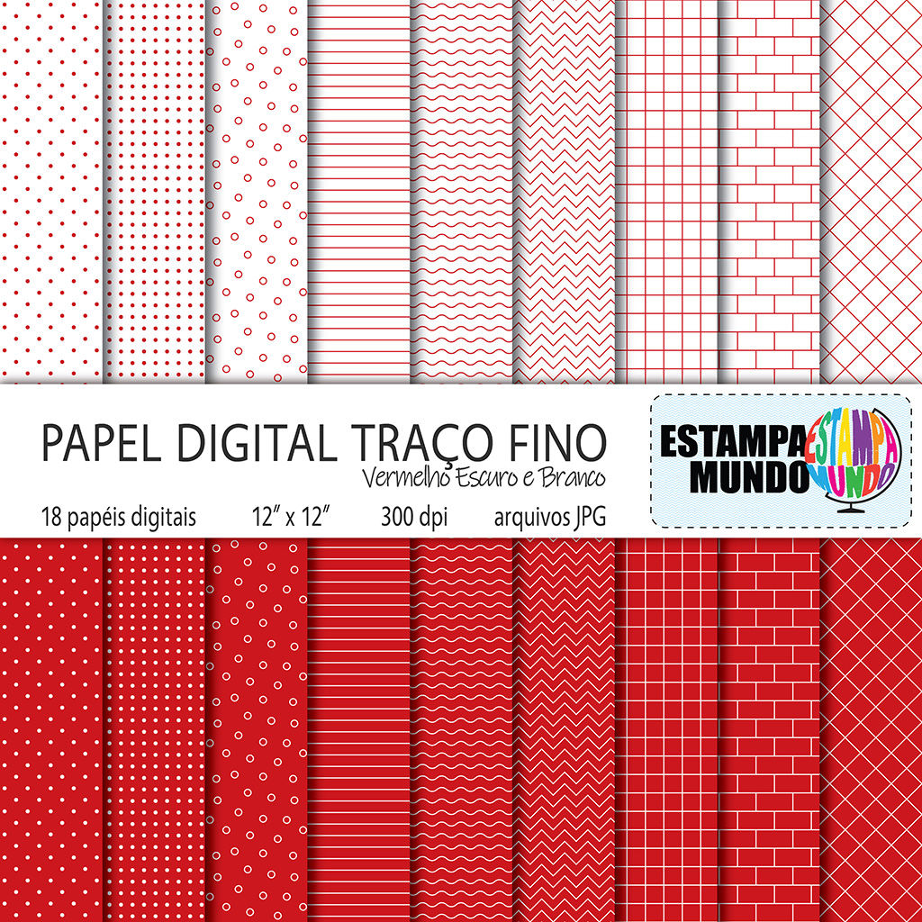 Papel Digital Traço Fino Vermelho Escuro e Branco