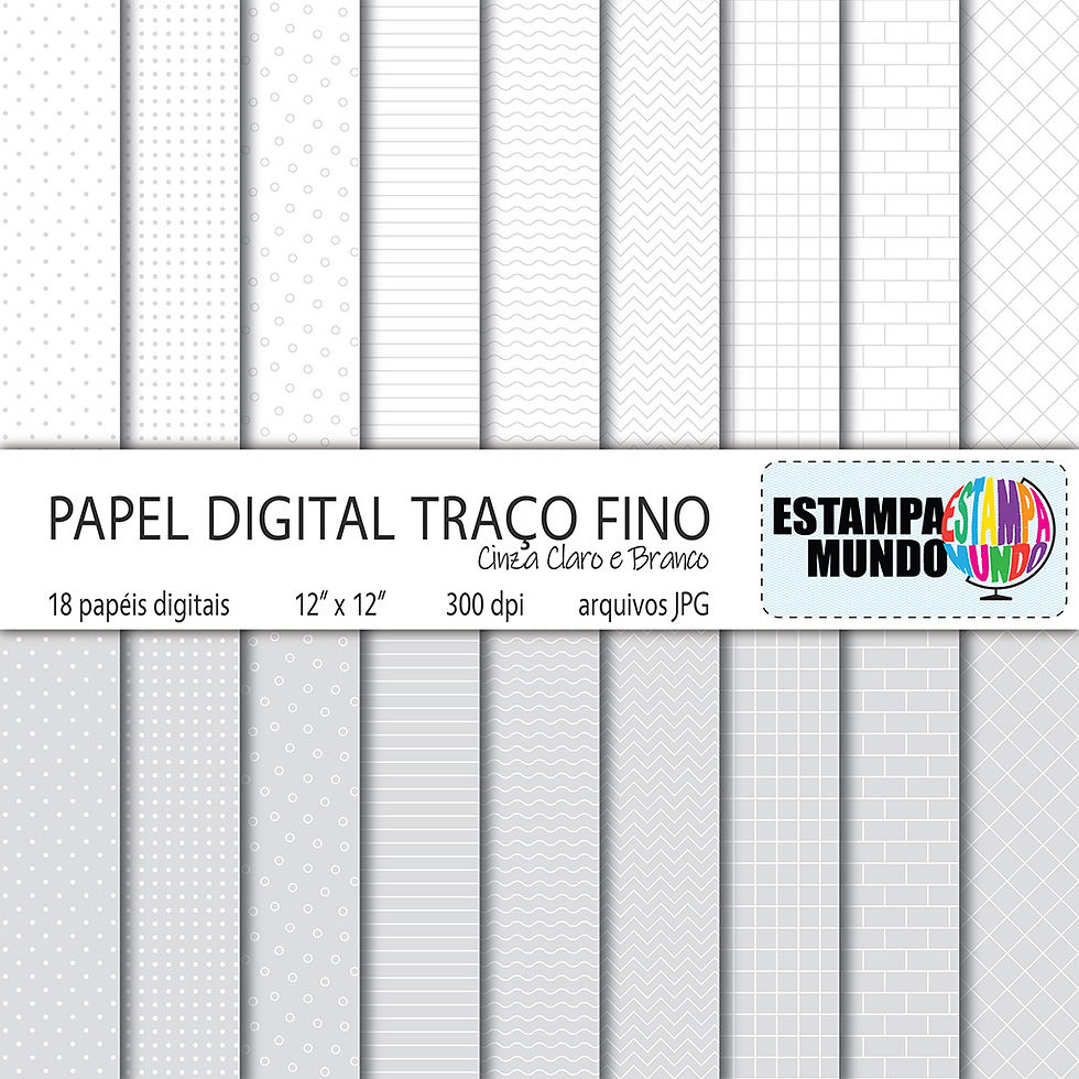 Papel Digital Traço Fino Cinza Claro e Branco