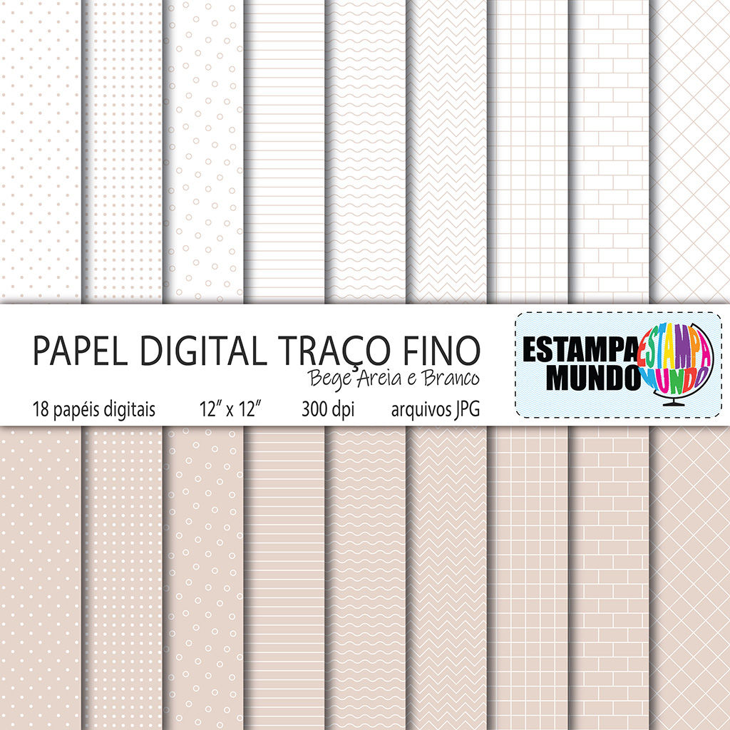 Papel Digital Traço Fino Bege Areia e Branco