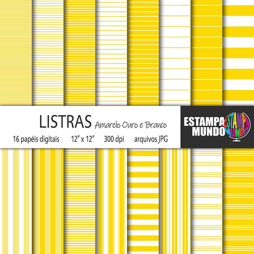 Papel Digital Listras Amarelo Ouro e Branco
