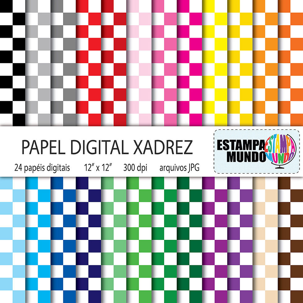 Kit Papel Digital Xadrez com 24 cores
