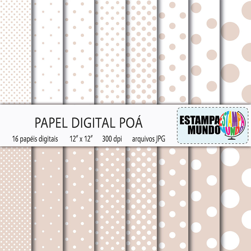 Papel Digital Poá Bege Areia e Branco