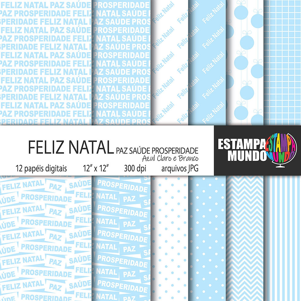 Papel Digital Feliz Natal Azul Claro e Branco