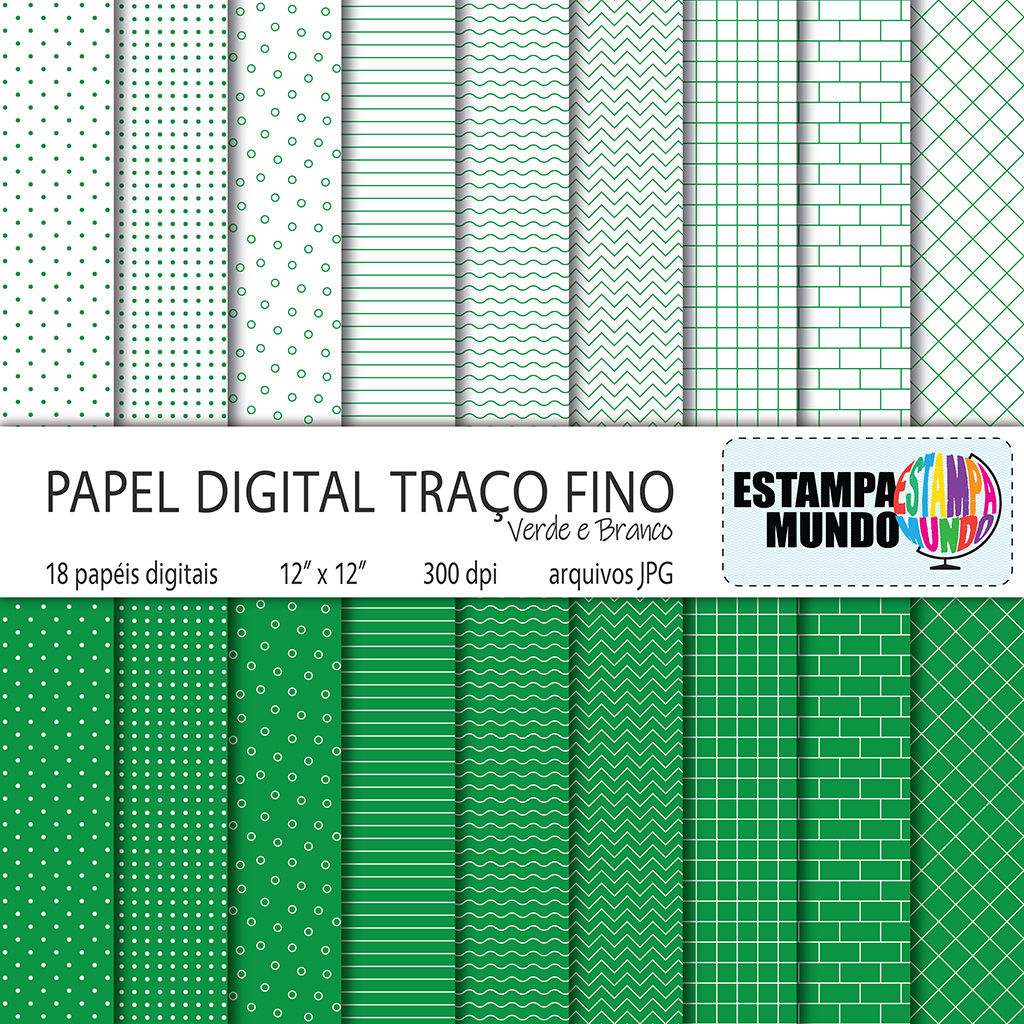 Papel Digital Traço Fino Verde e Branco