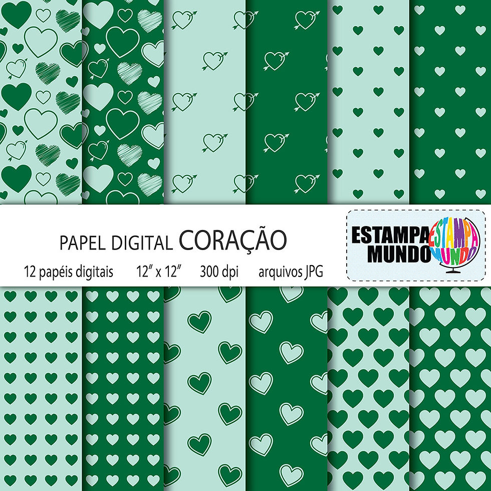 Papel Digital Coração Verde Escuro