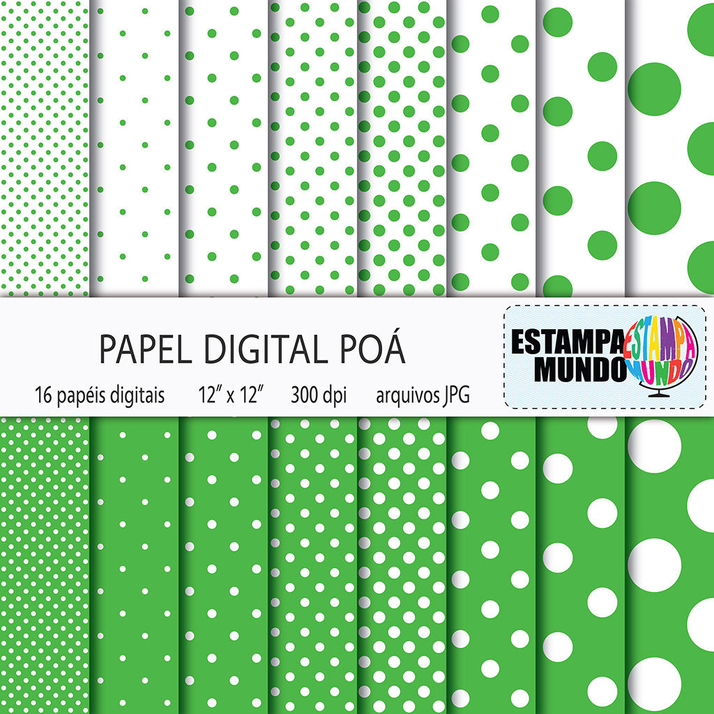 Papel Digital Poá Verde Lima e Branco
