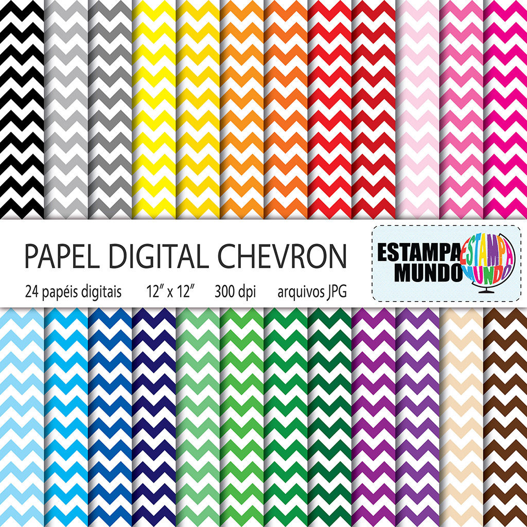 Papel Digital Chevron kit com 24 cores