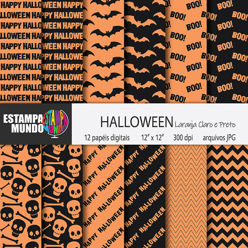 Papel Digital Halloween Laranja Claro e Preto