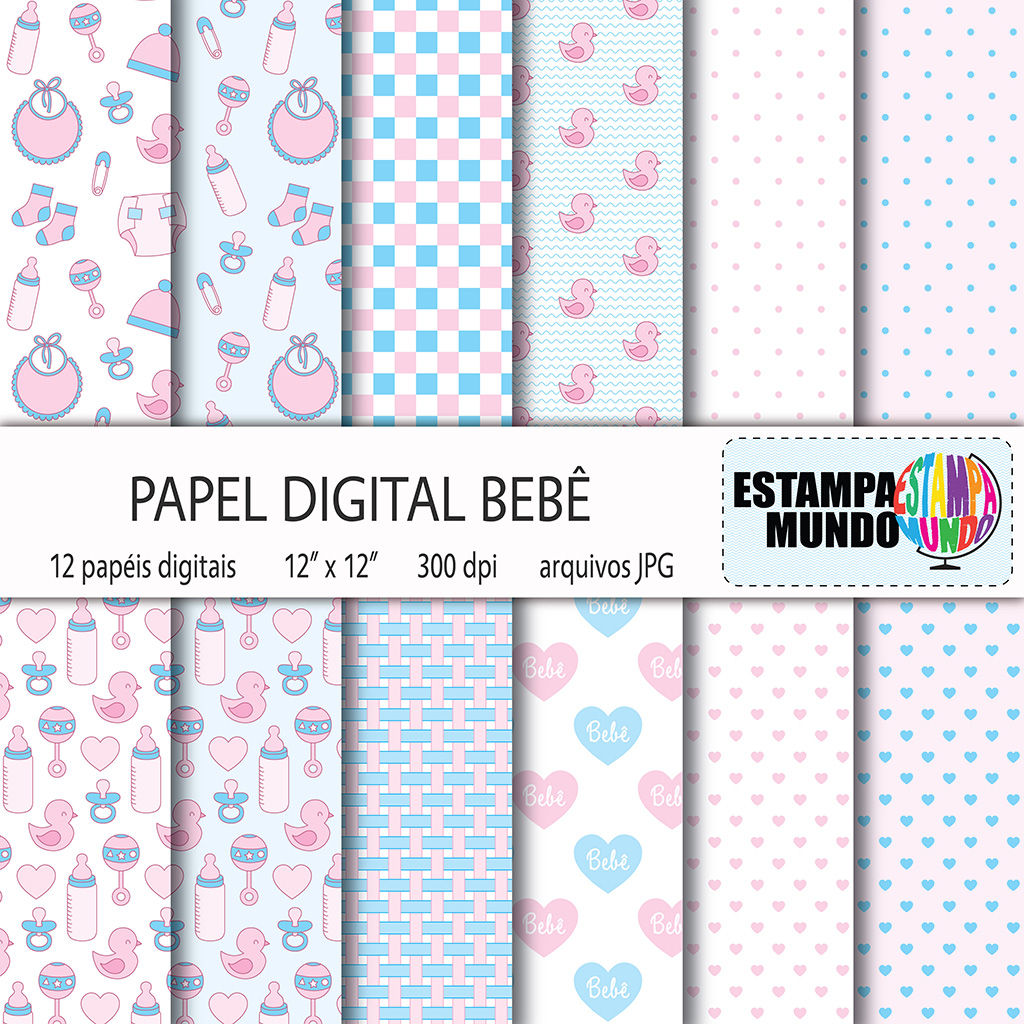 Papel Digital Bebê Rosa e Azul