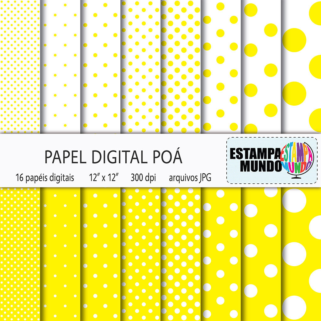 Papel Digital Poá Amarelo e Branco
