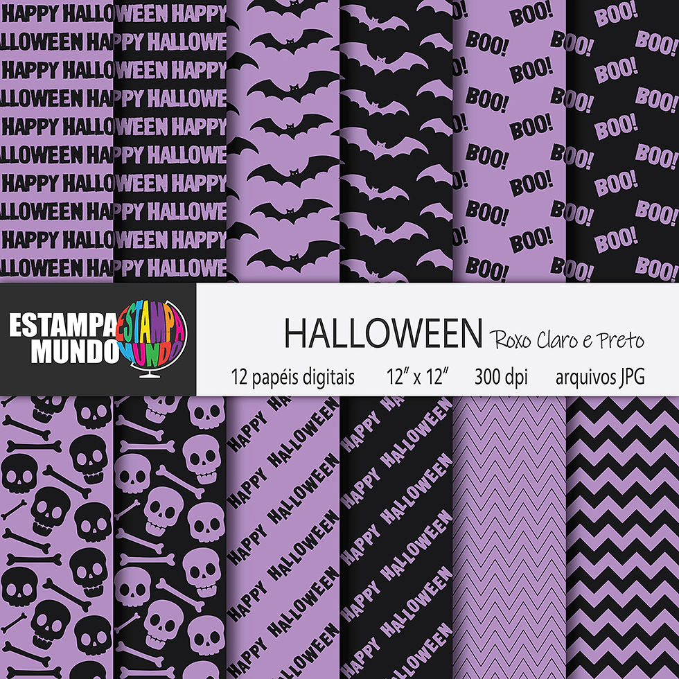 Papel Digital Halloween Roxo Claro e Preto