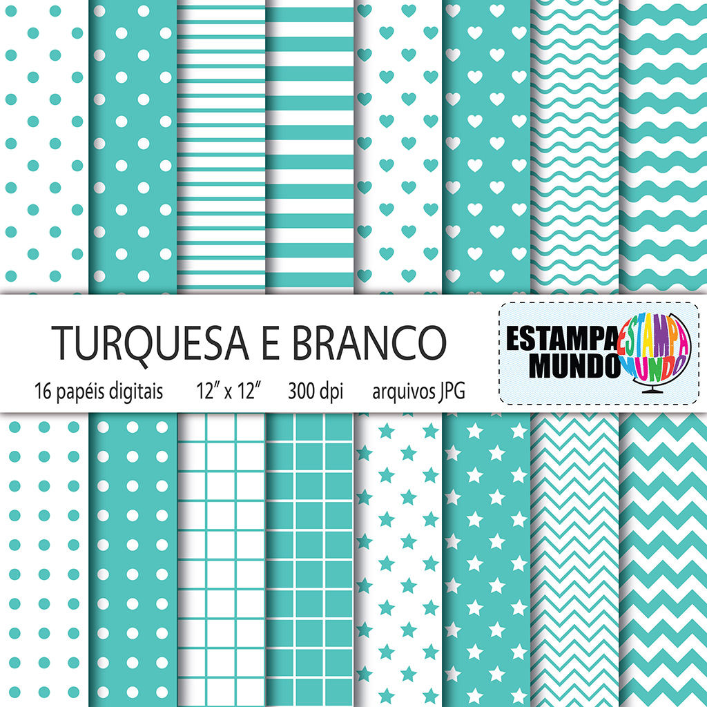 Papel Digital Turquesa e Branco