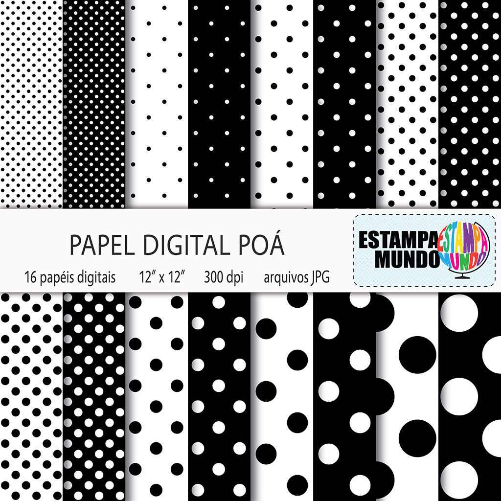 Papel Digital Poá Preto e Branco