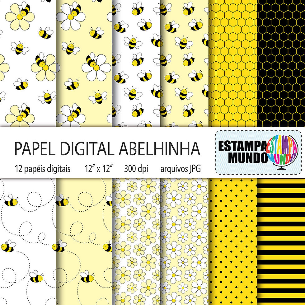 Papel Digital Abelhinha – Fundos Branco e Amarelo