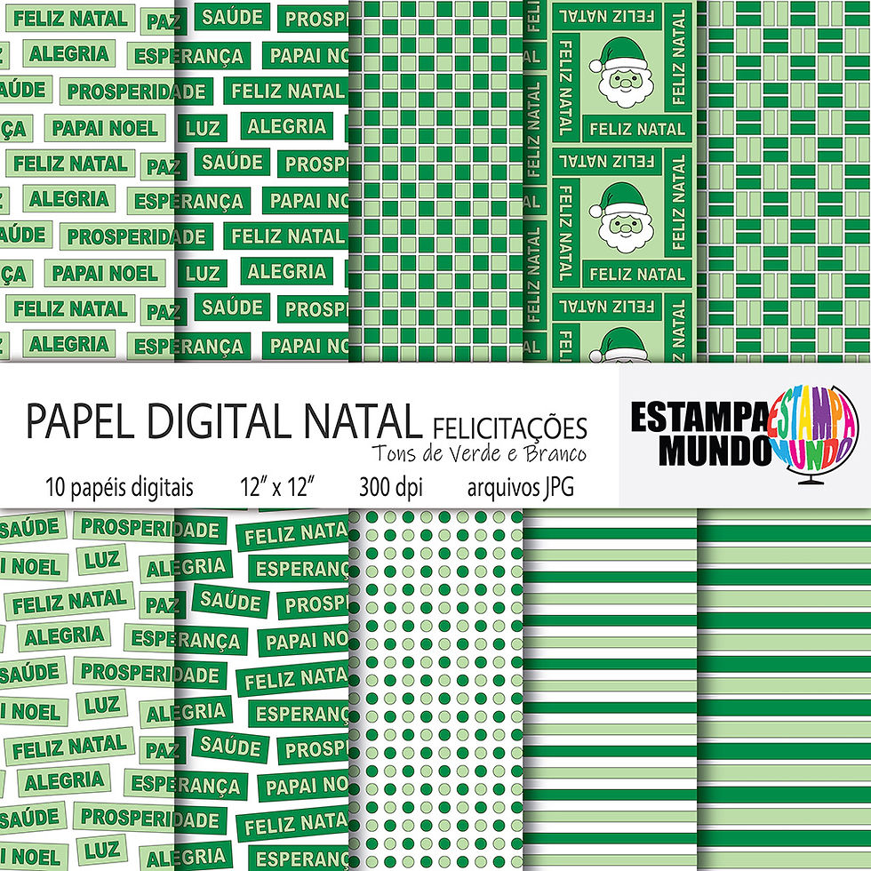 Papel Digital Natal – Felicitações – Tons de Verde e Branco