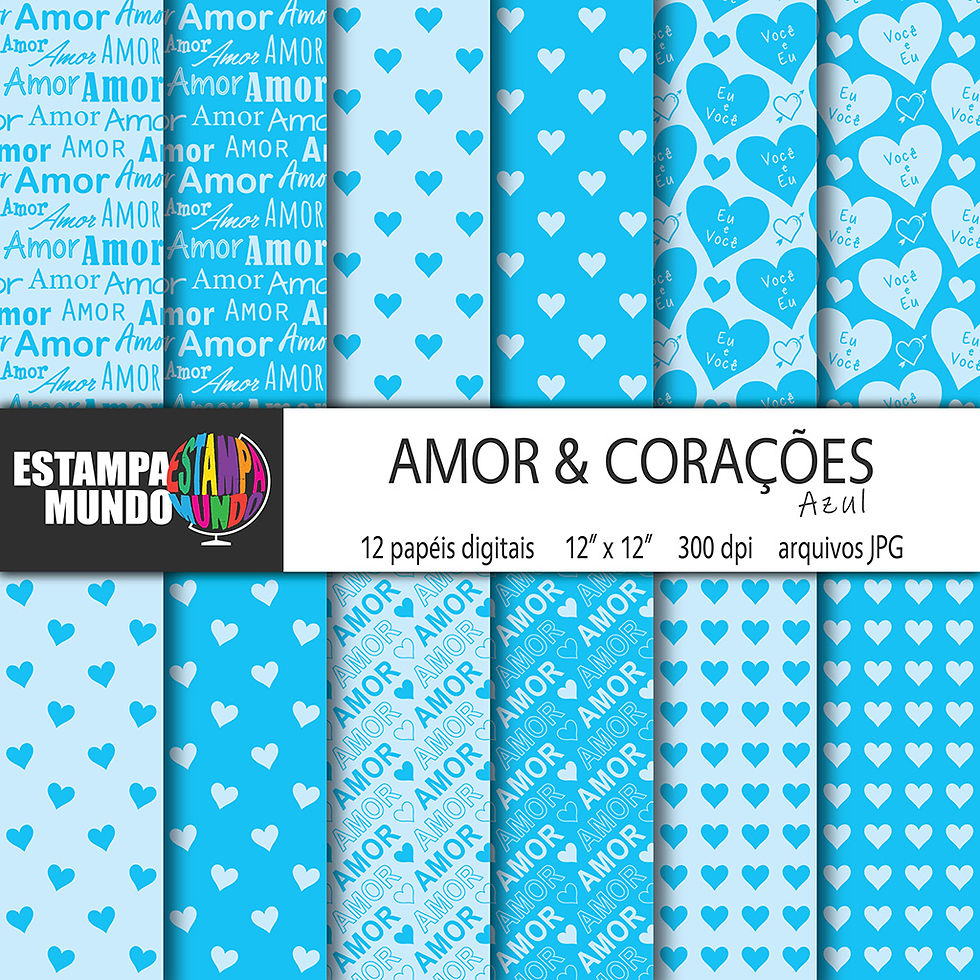 Papel Digital Amor e Corações Azul