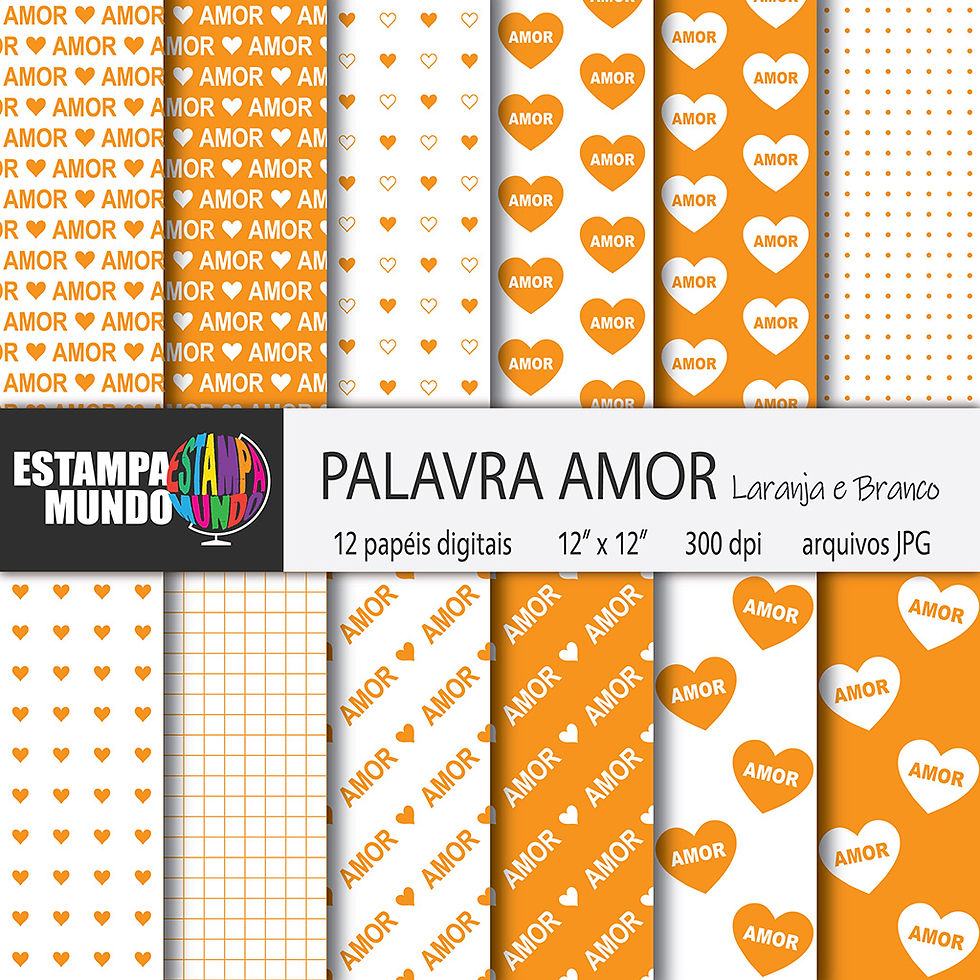 Papel Digital Palavra Amor Laranja e Branco