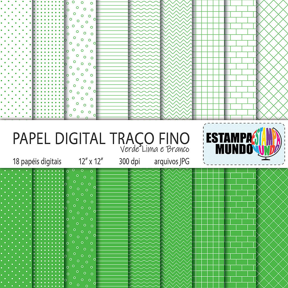 Papel Digital Traço Fino Verde Lima e Branco