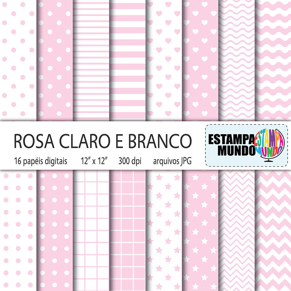 Papel Digital Rosa Claro e Branco