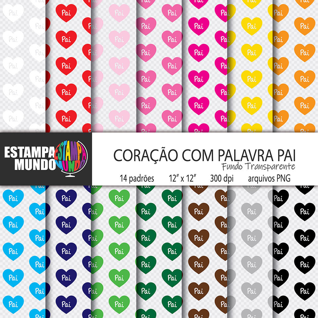 Papel Digital Coração Com Palavra Pai – Fundo Transparente