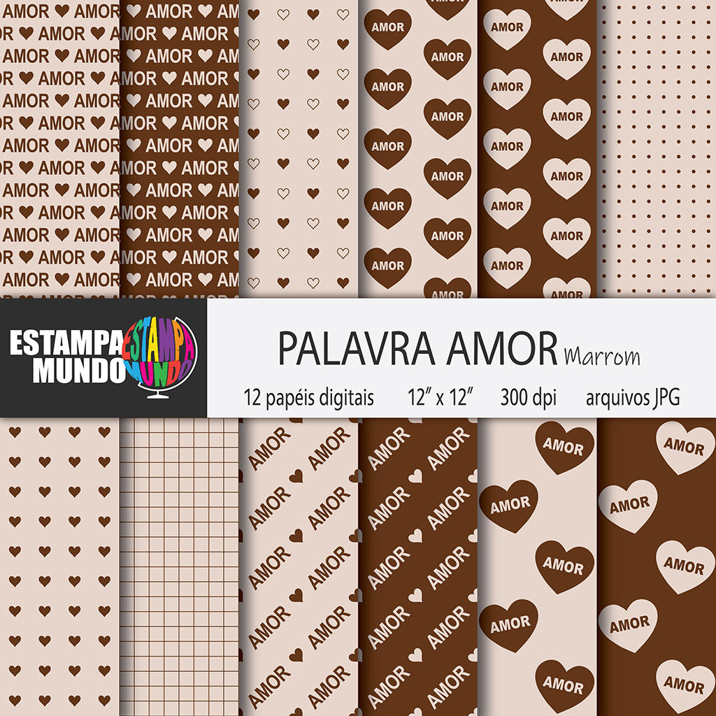 Papel Digital Palavra Amor Marrom