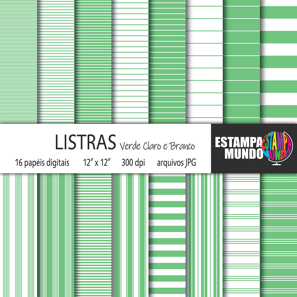 Papel Digital Listras Verde Claro e Branco