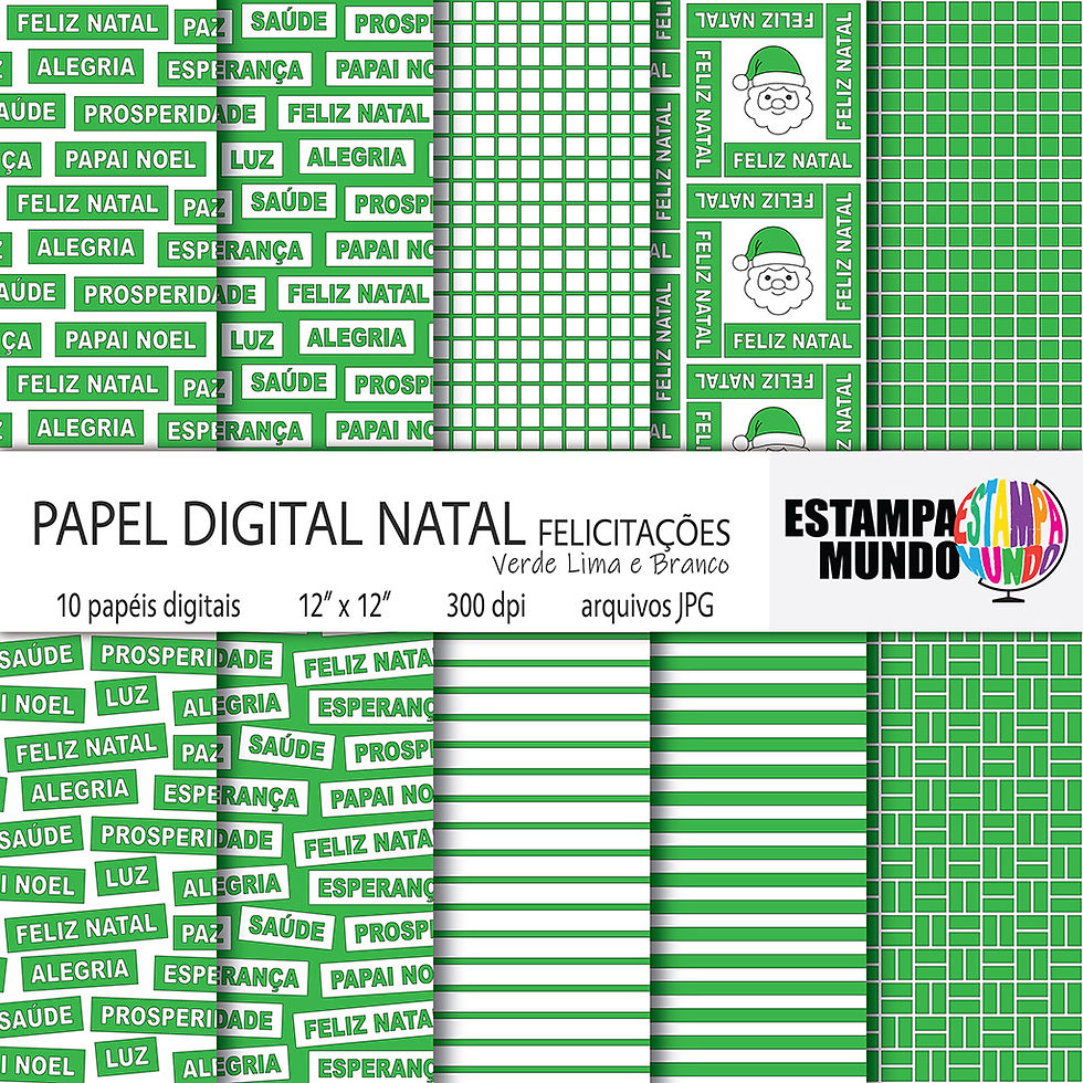 Papel Digital Natal – Felicitações – Verde Lima e Branco