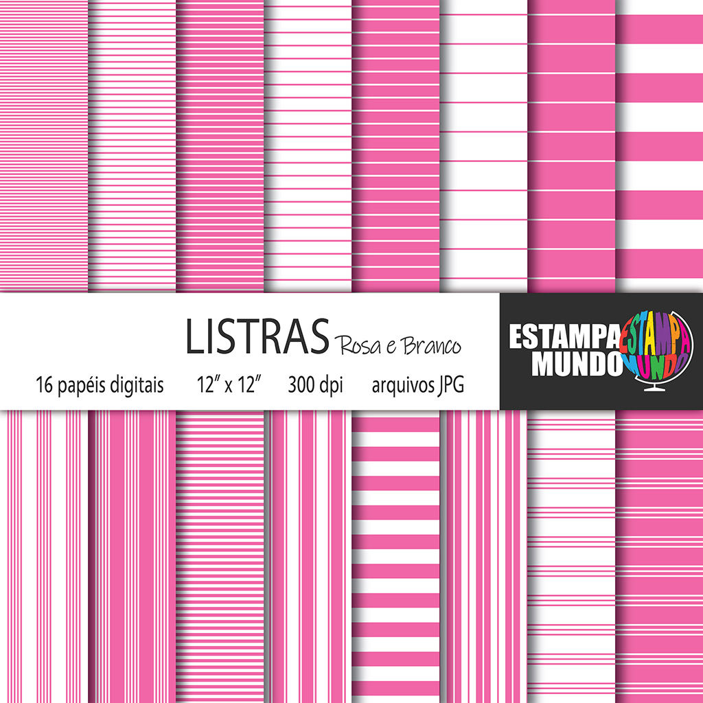 Papel Digital Listras Rosa e Branco