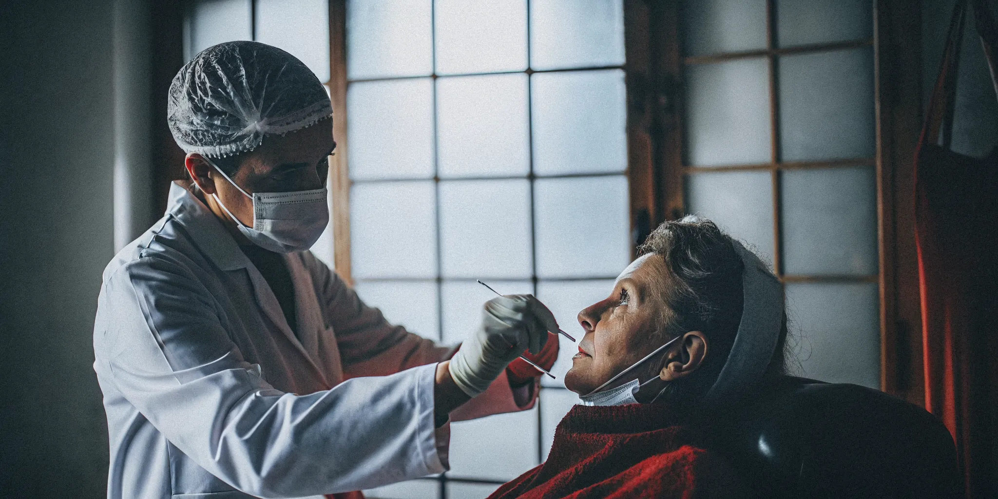 Medical professional performing an occipital nerve block injection on a patient in a clinic setting