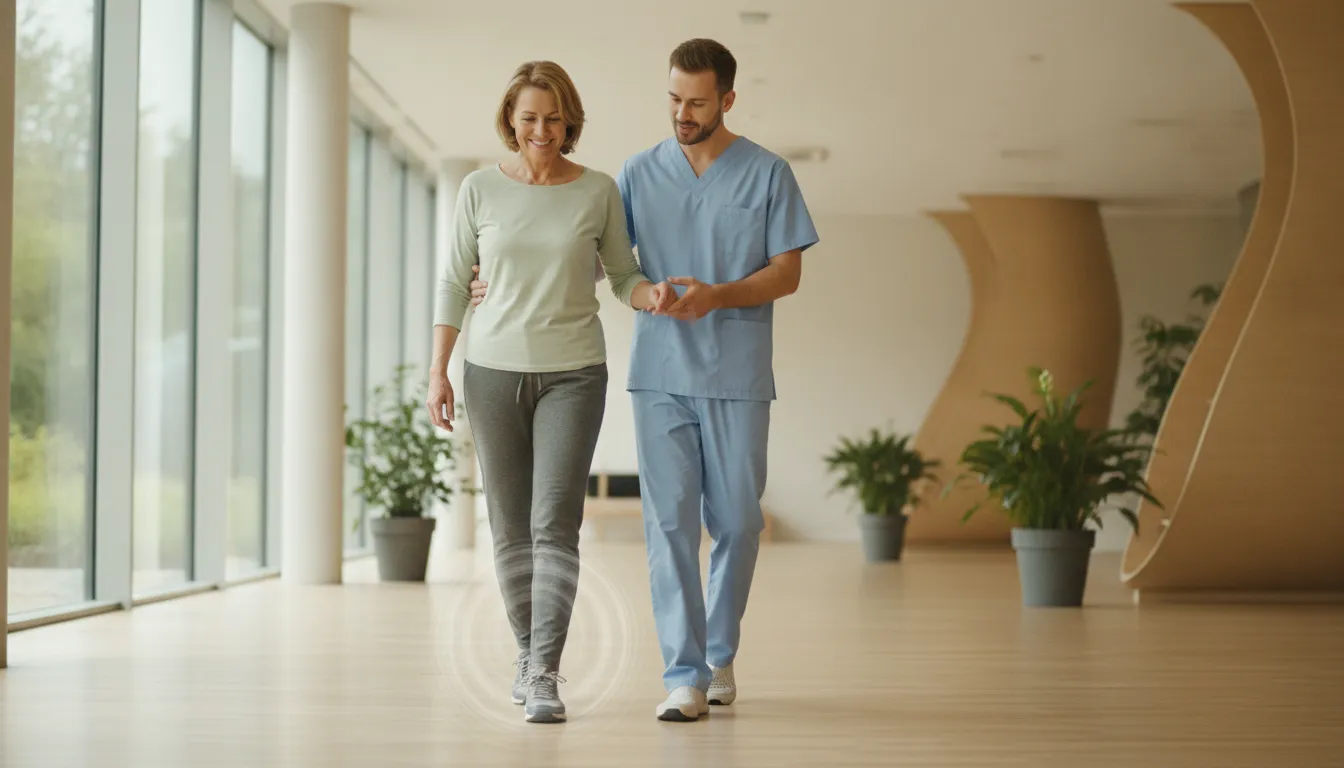 Patient discussing foot movement with a pain care clinician