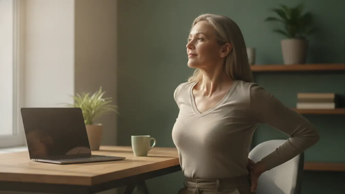 Adult taking a gentle posture break while working at a desk
