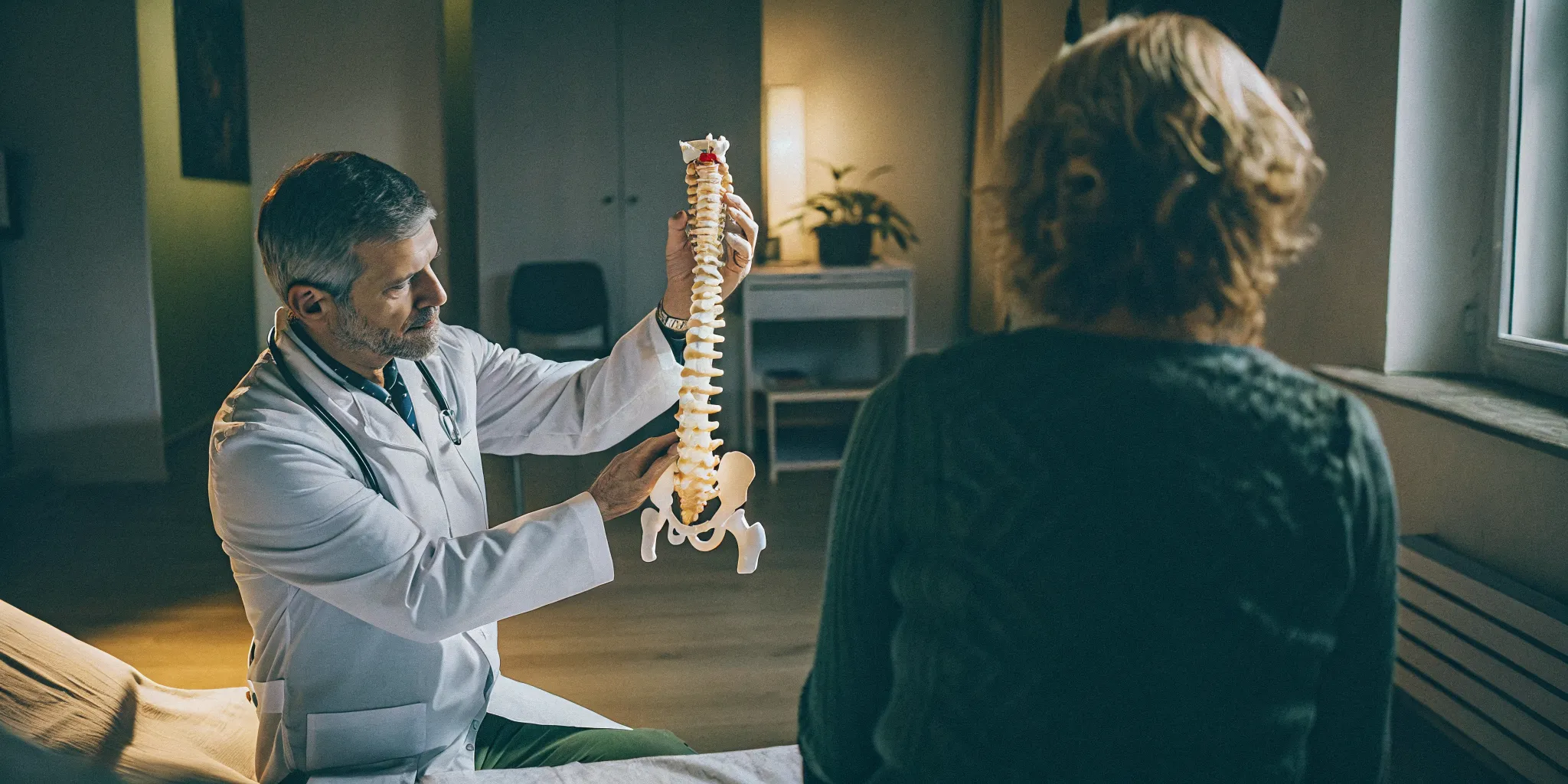 Physician explaining a spinal cord stimulator trial to a patient
