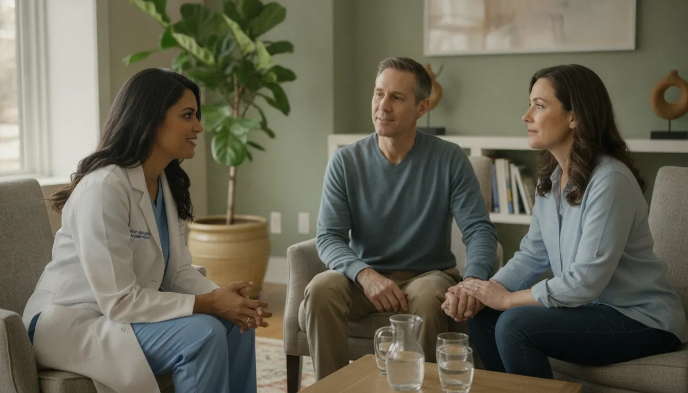 Clinician speaking compassionately with a patient about cancer pain care