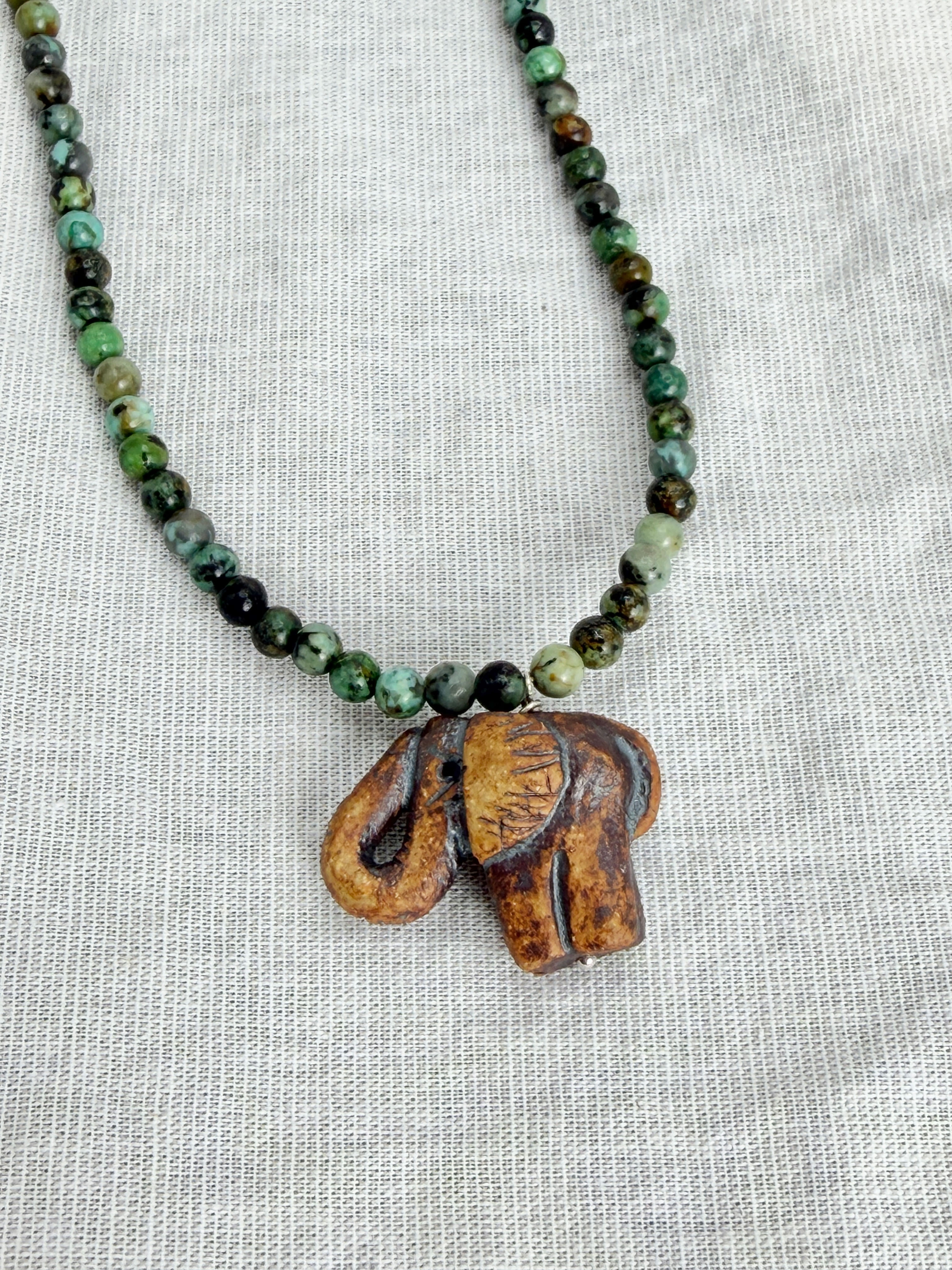 Nephrite Necklace with Small Ceramic Elephant